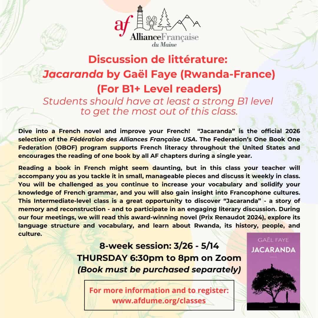 Featured image for “Discussion de littérature – Jacaranda by Gaël Faye (Rwanda-France) (B1+ level readers)”